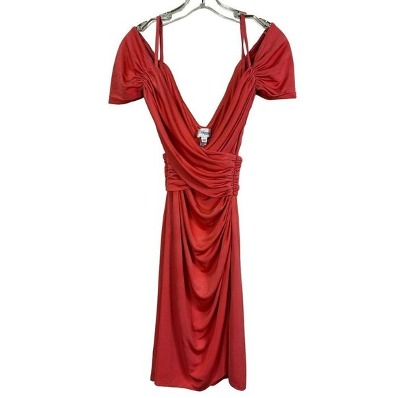 Temperly London Silk Coral Off the Shoulder Ruched Mini Dress Size 4 - Picture 1 of 11